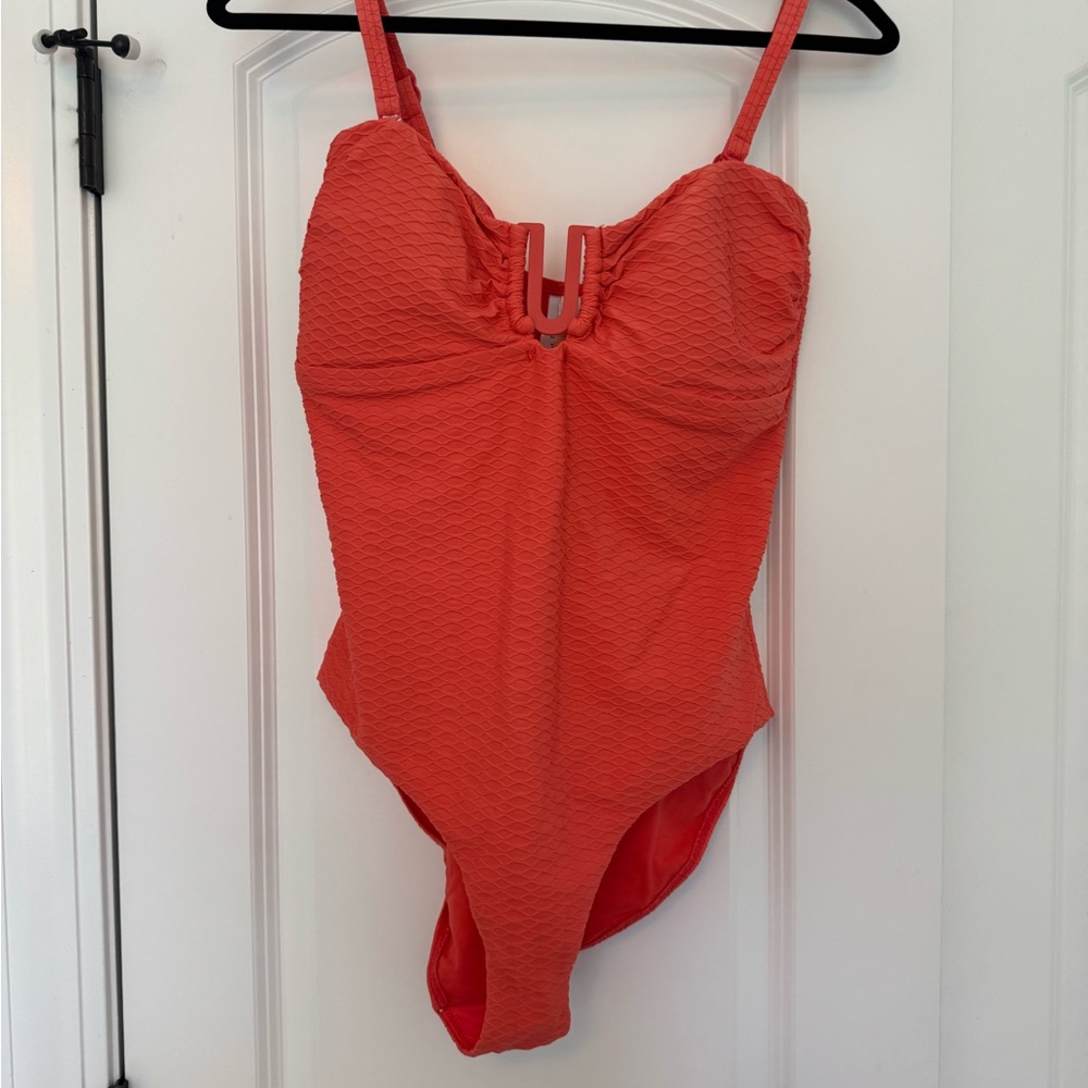 Orange/Coral Textured One-Piece Swimsuit with Underwire Support